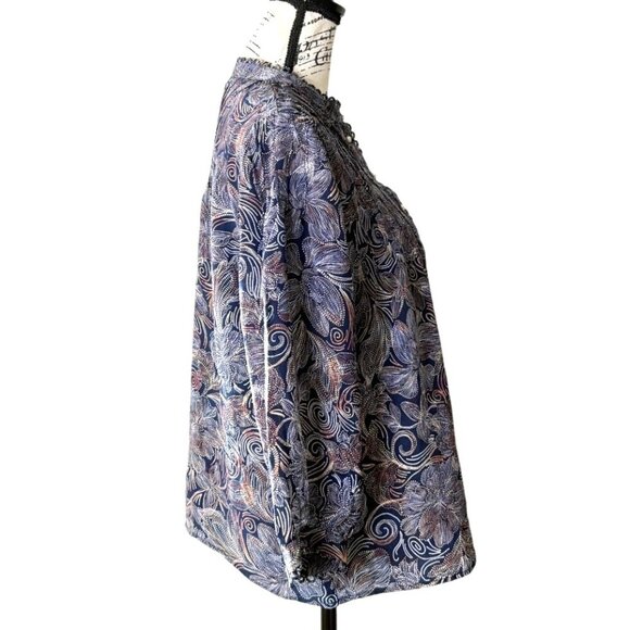 Johnny Was Jade Venus Peasant Top Silk Floral Top Boho Womens Size M - Picture 3 of 9